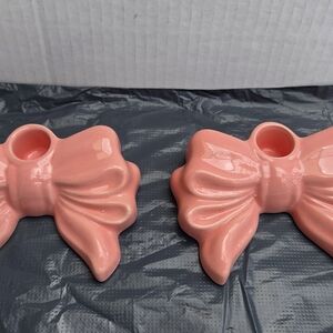 Elegant Pink Bow Candle Holders